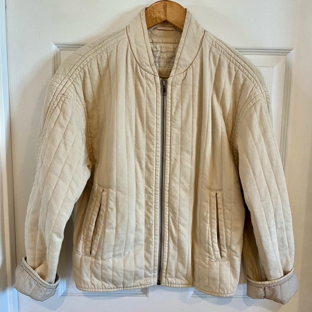 Women's LEVI'S Kennedy Quilted Cream Jacket XS $128 - Picture 4 of 6